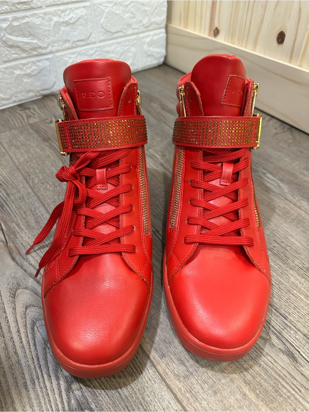 Aldo Roger High Top Lace-up Basketball Sneakers Men's US 11 EU 44 Red Gold New - Picture 2 of 8